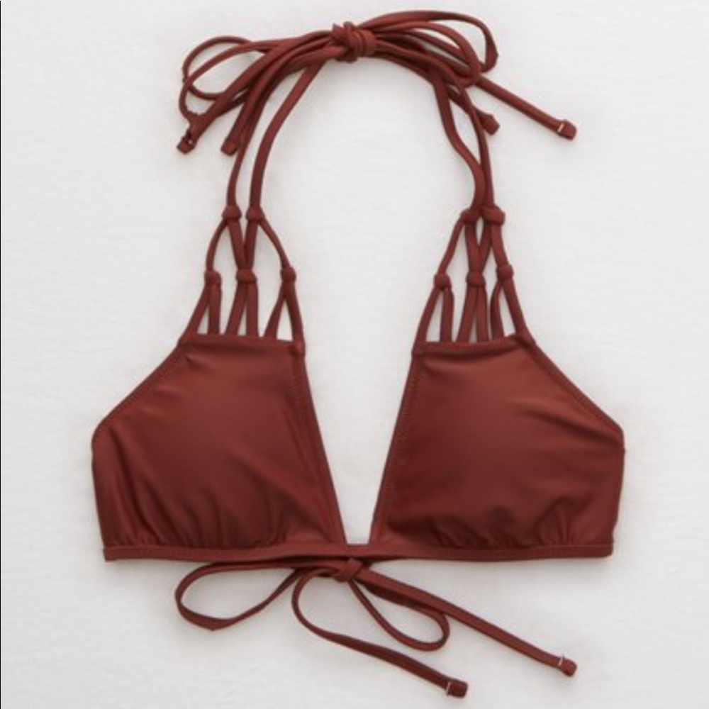 AERIE MACRAME TRIANGLE BIKINI TOP in Rust Color